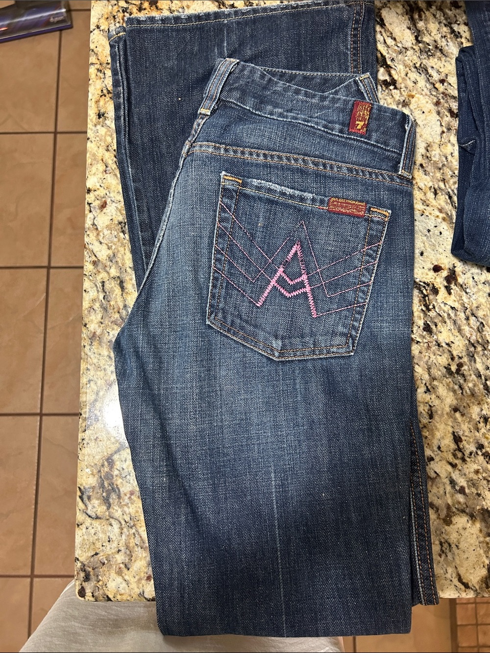 7 For All Mankind Women’s Boot Cut Jeans - Indigo with Pink Embroidery